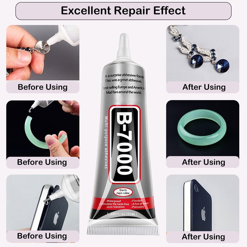 FITTDYHE B7000 Jewelry Glue for Jewelry Making, FITTDYHE 3Pcs 50ML/19oz Transparent Glue Rhinestone Transparent Glue Fabric Glue, Multi-Purpose Super Adhesive B-7000 Glue Nail Art for Phone Repair - Image 4