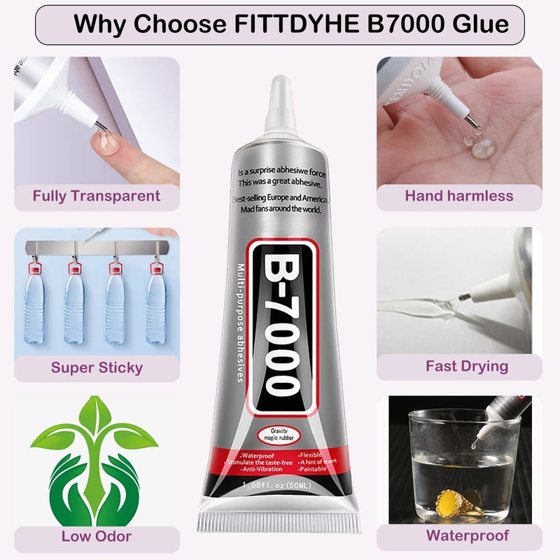 FITTDYHE B7000 Jewelry Glue for Jewelry Making, FITTDYHE 3Pcs 50ML/19oz Transparent Glue Rhinestone Transparent Glue Fabric Glue, Multi-Purpose Super Adhesive B-7000 Glue Nail Art for Phone Repair - Image 3