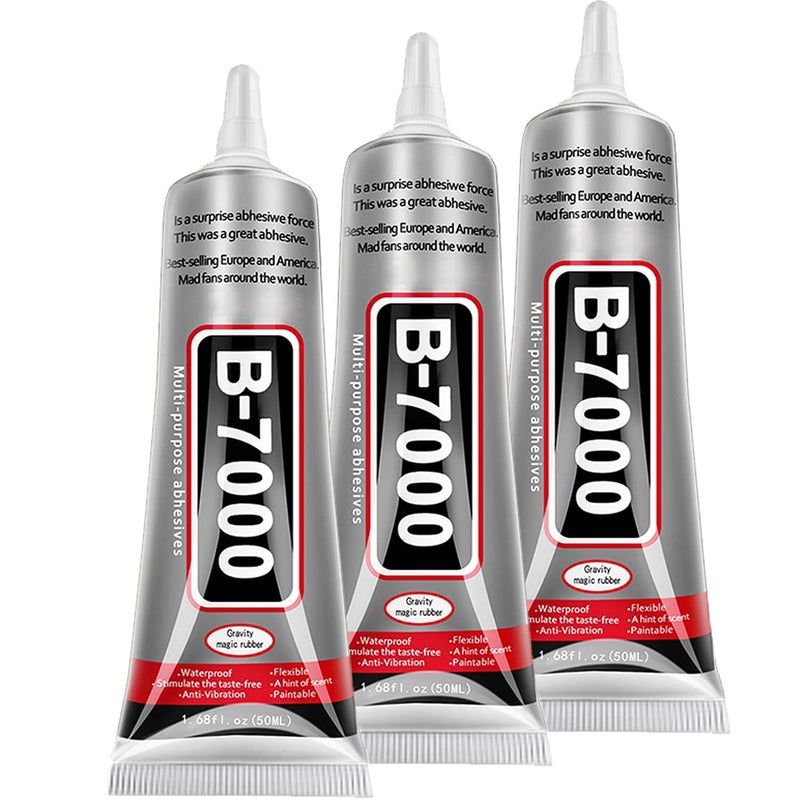 FITTDYHE B7000 Jewelry Glue for Jewelry Making, FITTDYHE 3Pcs 50ML/19oz Transparent Glue Rhinestone Transparent Glue Fabric Glue, Multi-Purpose Super Adhesive B-7000 Glue Nail Art for Phone Repair - Image 1