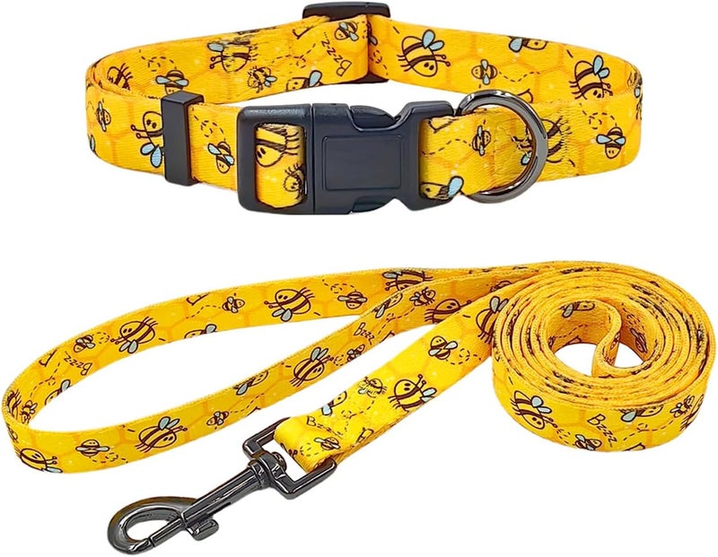 Ovale Dog Collar Leash Combo Set, Collar and 5 ft Matching Leash, for Medium Dogs.(M, Golden Color) - Image 1