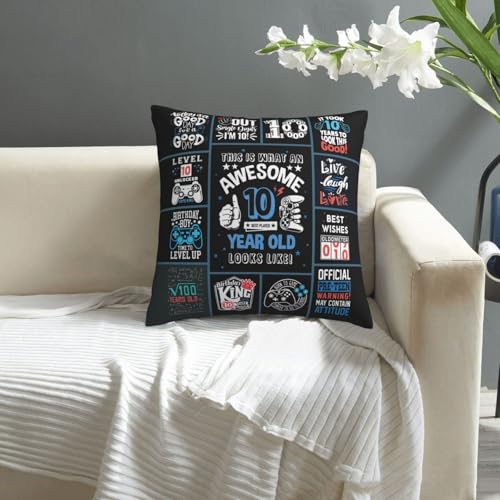 Skizbcw 10 Year Old Boy Birthday Gift, 10th Birthday Decorations for Boys, 10 Year Old Boys, Ten Year Old Boy Gifts Throw Pillow Covers 18×18 Inches, 189bnm - Image 3