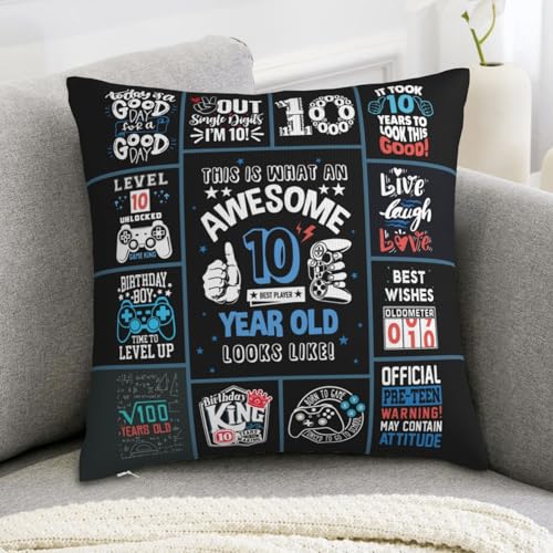 Skizbcw 10 Year Old Boy Birthday Gift, 10th Birthday Decorations for Boys, 10 Year Old Boys, Ten Year Old Boy Gifts Throw Pillow Covers 18×18 Inches, 189bnm - Image 5
