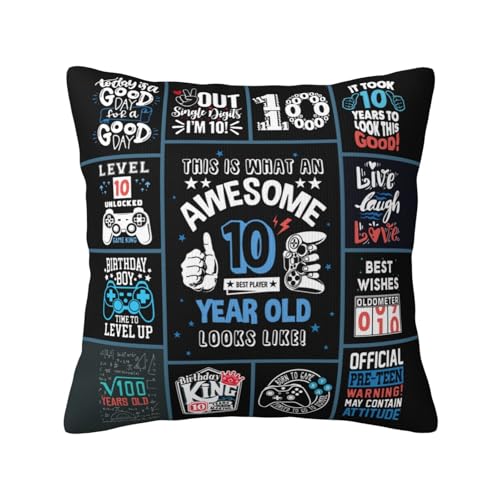 Skizbcw 10 Year Old Boy Birthday Gift, 10th Birthday Decorations for Boys, 10 Year Old Boys, Ten Year Old Boy Gifts Throw Pillow Covers 18×18 Inches, 189bnm - Image 1