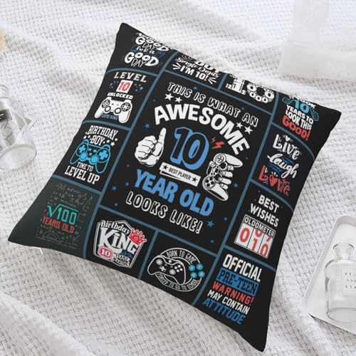 Skizbcw 10 Year Old Boy Birthday Gift, 10th Birthday Decorations for Boys, 10 Year Old Boys, Ten Year Old Boy Gifts Throw Pillow Covers 18×18 Inches, 189bnm - Image 2