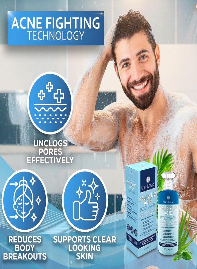 BELLISSO Salicylic Acid Body Wash - Men's and Women's Exfoliating Liquid Soap for Back Acne and KP - For Oily and Sensitive Skin - Sulfate Free Formula - 16 Fl Oz - Image 3