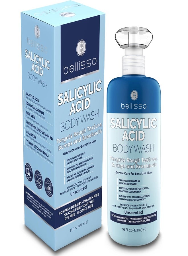 BELLISSO Salicylic Acid Body Wash - Men's and Women's Exfoliating Liquid Soap for Back Acne and KP - For Oily and Sensitive Skin - Sulfate Free Formula - 16 Fl Oz - Image 1