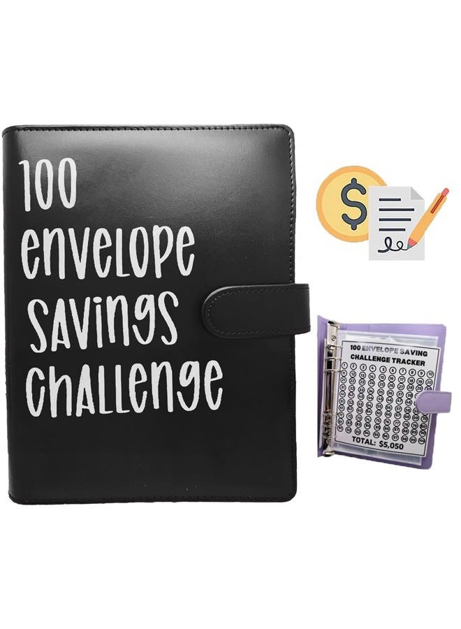 PIN&WEI 100 Envelope Challenge Binder, Savings Challenges Sheets，Easy and Fun Way to Save $5,050, Budget Binder with Cash Envelopes, Savings Challenges Binder, Budget Planner Book for Budgeting (Black) - Image 1