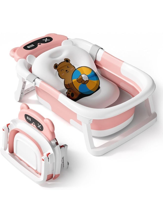 SUPAAR SEATER Baby Bathtub, Collapsible Bathtub for Newborn to Toddler, Durable Essential Infant Bath Tub, Portable Travel Baby Bathtub with Soft Cushion, No-Slip Hanging and Detachable Bathtub - Image 1