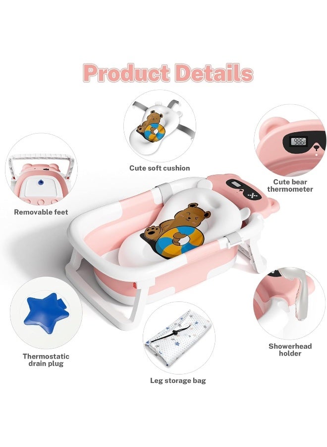 SUPAAR SEATER Baby Bathtub, Collapsible Bathtub for Newborn to Toddler, Durable Essential Infant Bath Tub, Portable Travel Baby Bathtub with Soft Cushion, No-Slip Hanging and Detachable Bathtub - Image 2