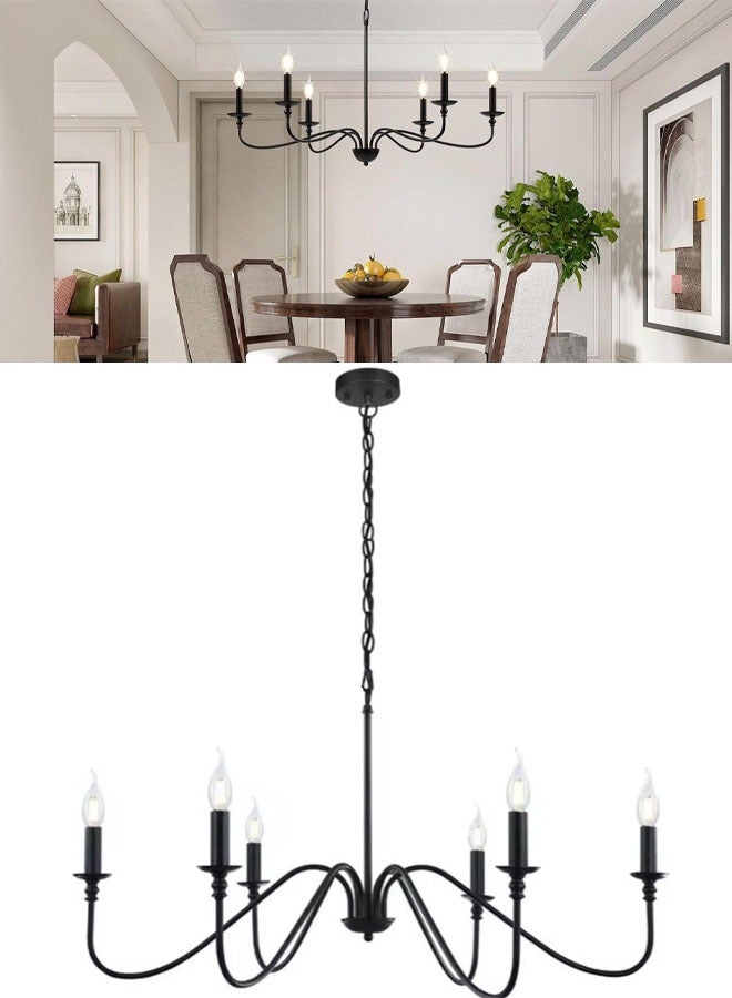 VUCATIN Black Farmhouse Chandeliers for Dining Room 6 Light Vintage Chandelier Light Fixtures Hanging Industrial Kitchen Chandelier Lighting Fixtures for Dining Room Over Table Bedroom Foyer Bulb not Included (C) - Image 1