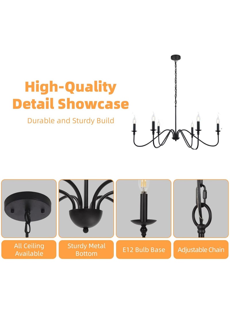 VUCATIN Black Farmhouse Chandeliers for Dining Room 6 Light Vintage Chandelier Light Fixtures Hanging Industrial Kitchen Chandelier Lighting Fixtures for Dining Room Over Table Bedroom Foyer Bulb not Included (C) - Image 3