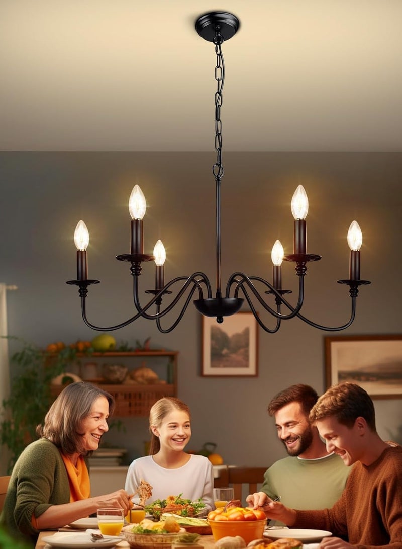 VUCATIN Black Farmhouse Chandeliers for Dining Room 6 Light Vintage Chandelier Light Fixtures Hanging Industrial Kitchen Chandelier Lighting Fixtures for Dining Room Over Table Bedroom Foyer Bulb not Included (C) - Image 4