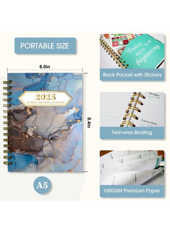 Ymumuda 2025 Planner - JAN.2025 - DEC. 2025, Planner 2025 Daily Weekly and Monthly, 8.4" X 6", 12-Month Academic Planner for Women, Spiral Bound, Stickers, Ideal School Office Supplies, Blue Marble - Image 5
