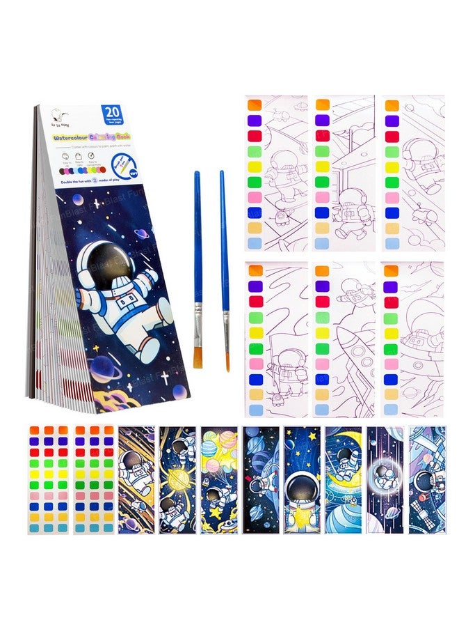 فنبلاست كتاب تلوين فن بلاست بالألوان المائية - كتاب رسم ورسم 2 في 1 مع فرشاة رسم، علامة مرجعية للأطفال، كتاب سحري مائي للأطفال، 20 ورقة كتاب رسم فضاء للأطفال (فضاء) - Image 1