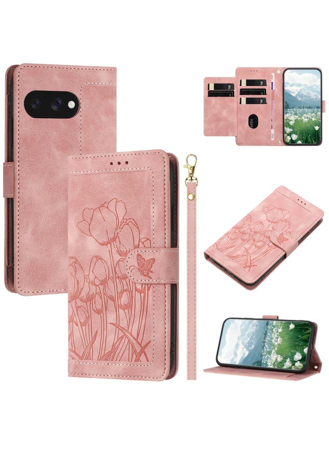 S-TOP Case For Google Pixel 9a Tulips Embossed Leather Phone Case with Lanyard - Image 1