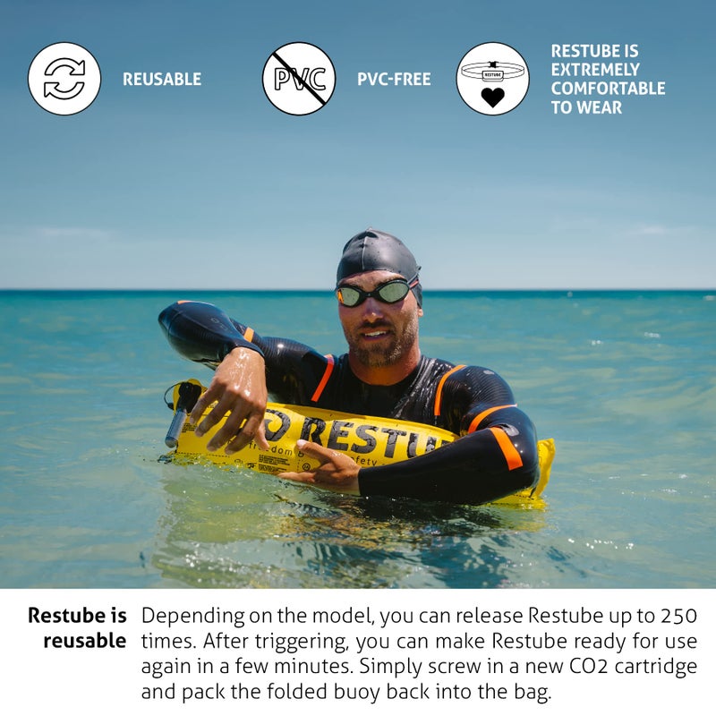 Restube Active Swimming Safety Buoy for Adults and Kids - Open Water Swim Buoy to Help Swimmers Stay Afloat - One-Pull Inflatable Mechanism Life Buoy with Whistle - Image 3