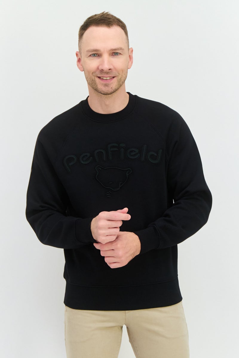 Penfield سويت شيرت رجالي بأكمام طويلة وياقة دائرية مع شعار مطرز، أسود - Image 1