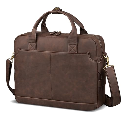 Bosidu Leather Briefcases for Men 15.6 Inch Laptop Briefcase Business Messenger Bag Retro Waterproof Computer Bag Perfect Birthday Gifts For Husband, Brown - Image 1