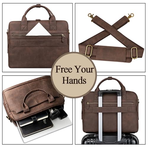 Bosidu Leather Briefcases for Men 15.6 Inch Laptop Briefcase Business Messenger Bag Retro Waterproof Computer Bag Perfect Birthday Gifts For Husband, Brown - Image 5