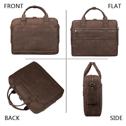 Bosidu Leather Briefcases for Men 15.6 Inch Laptop Briefcase Business Messenger Bag Retro Waterproof Computer Bag Perfect Birthday Gifts For Husband, Brown - Image 2