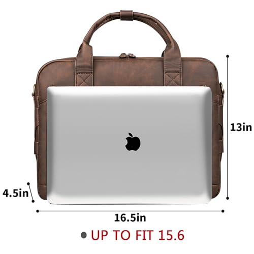 Bosidu Leather Briefcases for Men 15.6 Inch Laptop Briefcase Business Messenger Bag Retro Waterproof Computer Bag Perfect Birthday Gifts For Husband, Brown - Image 4