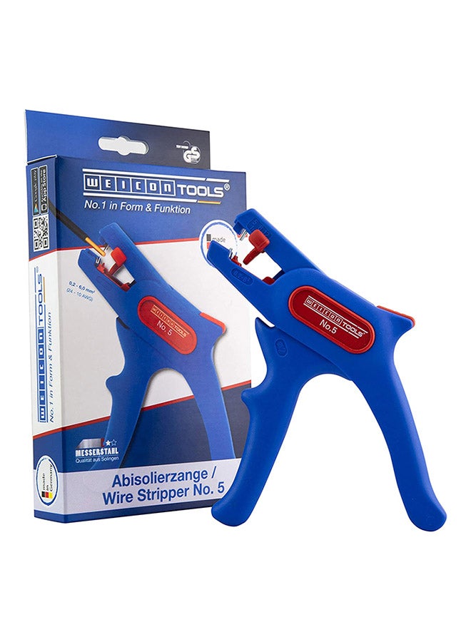 WEICON Wire Stripper No. 5 wire stripper adjustable 0.2 - 6.0 mm²  (24-10 AWG) wire stripping pliers with side cutter up to 2.0 mm stripping of round cables  TUEV  blue red  100% Made in German - Image 1