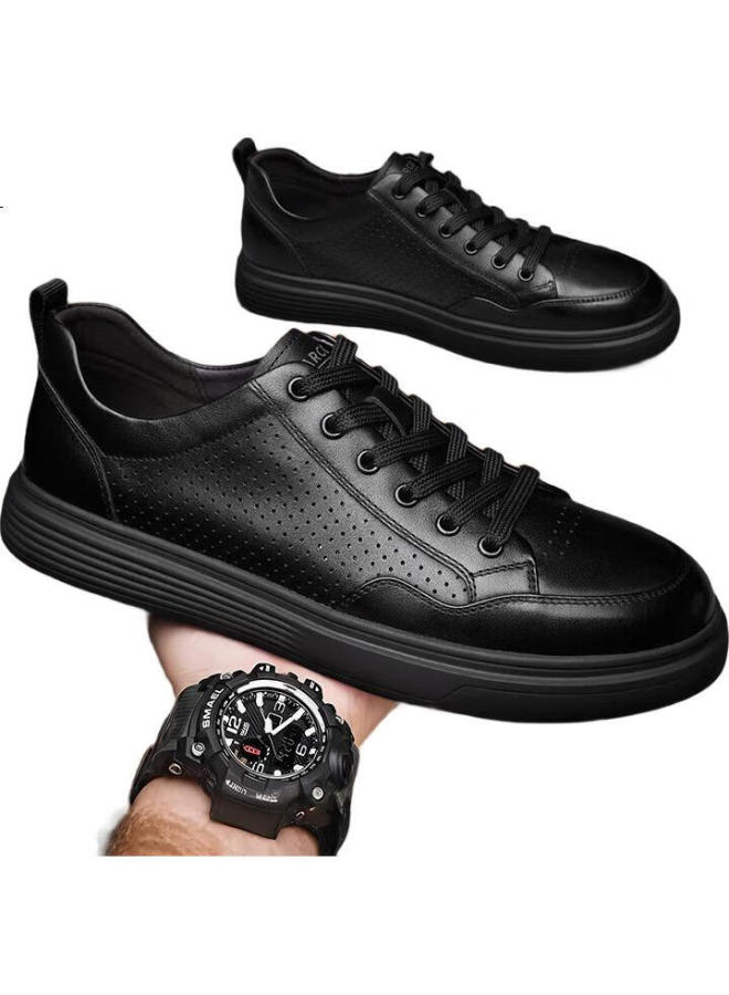 YEARCON Men'S New Style Hollow Breathable Casual Shoes Men'S White Shoes 96619W Black 619 40 - Image 1