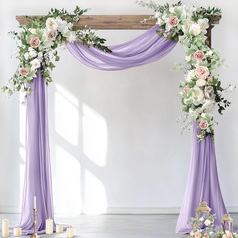 Socomi Wedding Arch Draping Fabric 1 Panel 29" x 19Ft Lavender Purple Sheer Chiffon Curtain Drapes 6 Yards for Wedding Ceremony Birthday Party Decoration - Image 1