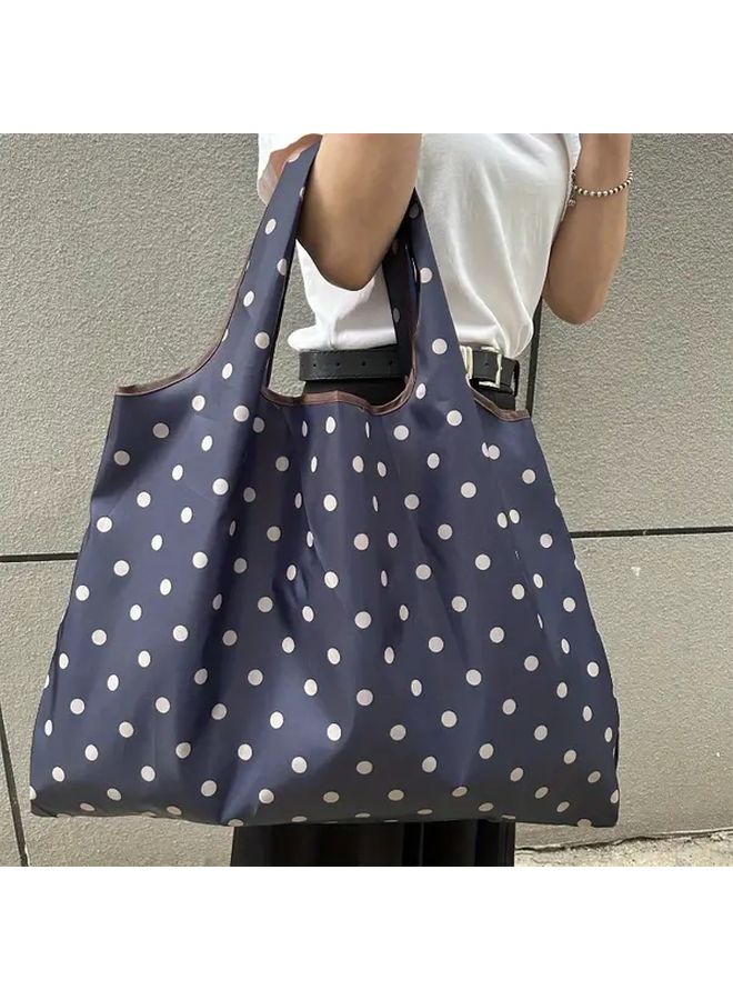 Blue Dots Large Capacity Lightweight Foldable Shopping Tote Bag Durable Oxford Cloth Sturdy Handles Adjustable Shoulder Strope Square Reusable Carryall For Groceries Work Travel Daily Use - Image 1