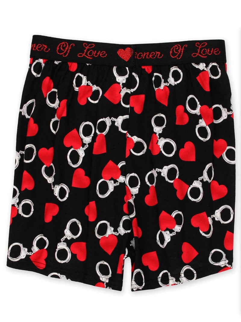 Briefly Stated Mens - Hearts Novelty Boxer Shorts Black/Red - Image 2