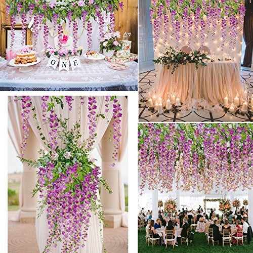 DearHouse Silk Wisteria Vine Ratta Hanging Artificial Flowers Garden - 12 Pack, 3.6 Feet, Purple - Image 3