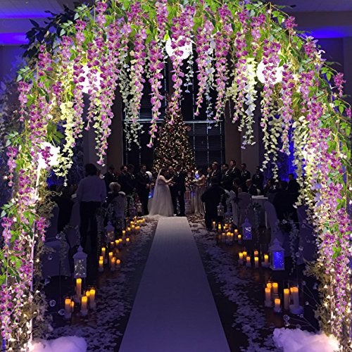 DearHouse Silk Wisteria Vine Ratta Hanging Artificial Flowers Garden - 12 Pack, 3.6 Feet, Purple - Image 2