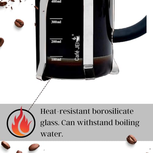 Cafe JEI French Press Coffee and Tea Maker 600ml with 4 Level Filtration System, Heat Resistant Borosilicate Glass, (Steel, 600ml) - Image 4