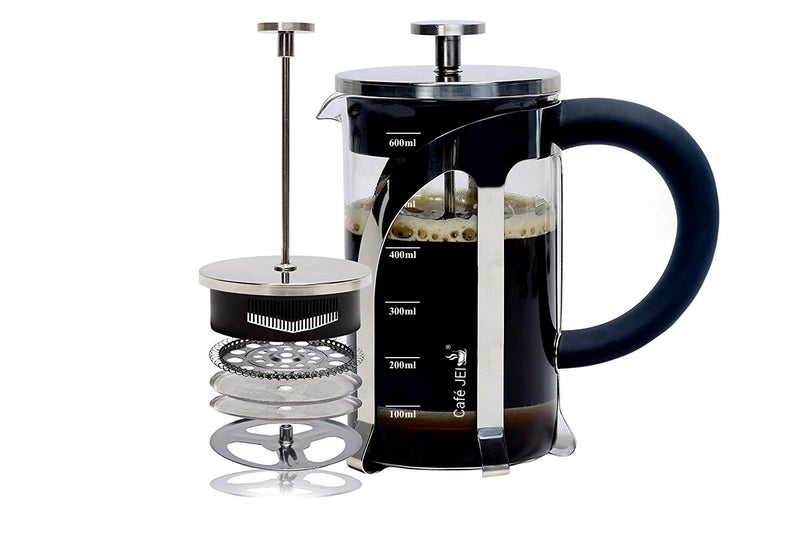 Cafe JEI French Press Coffee and Tea Maker 600ml with 4 Level Filtration System, Heat Resistant Borosilicate Glass, (Steel, 600ml) - Image 1