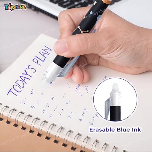 Toyshine 12 Pc Astronaut Theme Stylish Retractable 0.5mm Erasable Gel Pen, Blue Ink | Smooth Writing | Refillable Gel Pen | Kawaii Stationery for Kids Birthday Party Return Gift - Image 4