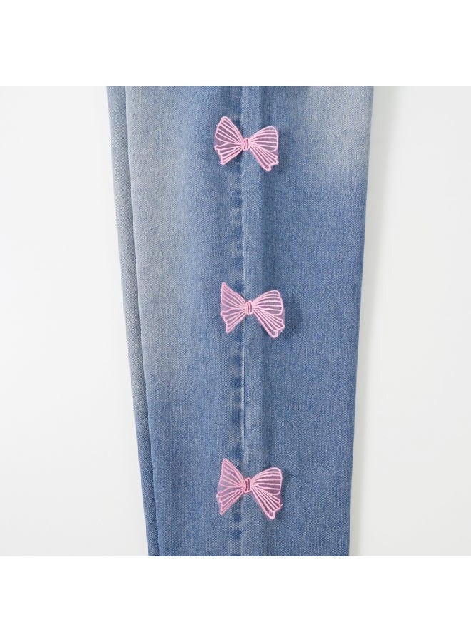 Rolanko Girls Jeans Denim Elastic Wasit Wide Leg Baggy Pants Kids Clothes 4-14 Years, Pinkbutterfly, 10-11 Years - Image 5