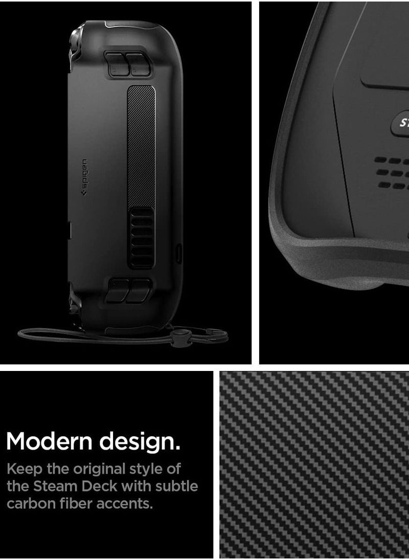 Spigen - Rugged Armor for Steam Deck Case Cover with Wrist Strap Shock-Absorption Anti-Scratch TPU Cover Protector Steam Deck Accessories - Matte Black - Image 1