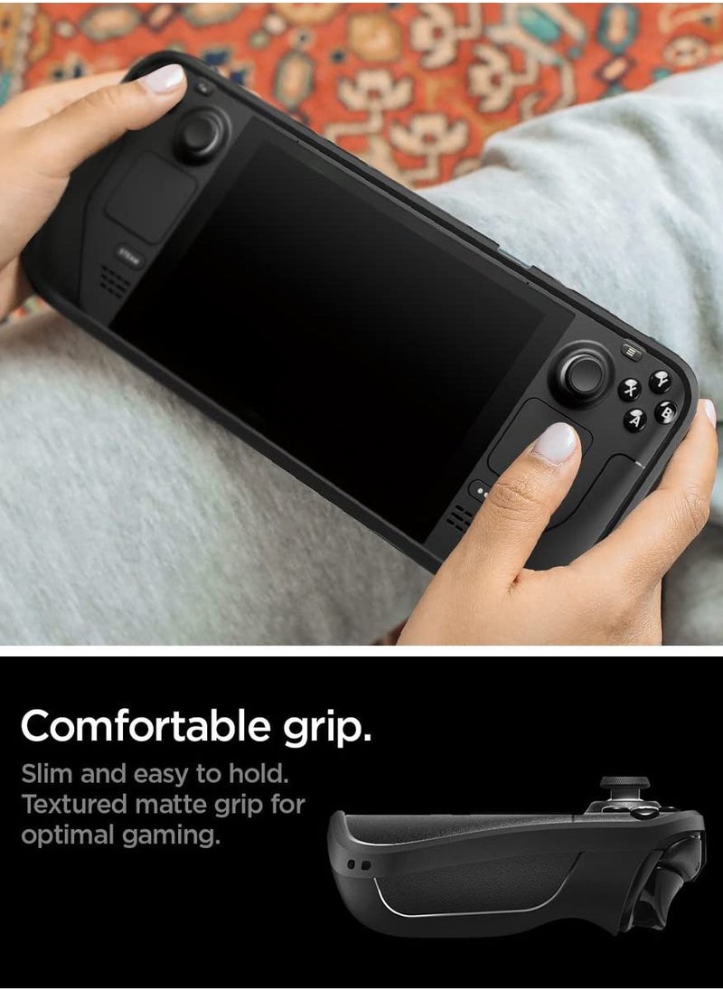 Spigen - Rugged Armor for Steam Deck Case Cover with Wrist Strap Shock-Absorption Anti-Scratch TPU Cover Protector Steam Deck Accessories - Matte Black - Image 1