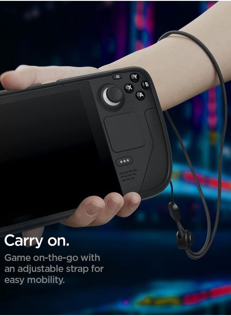 Spigen - Rugged Armor for Steam Deck Case Cover with Wrist Strap Shock-Absorption Anti-Scratch TPU Cover Protector Steam Deck Accessories - Matte Black - Image 1