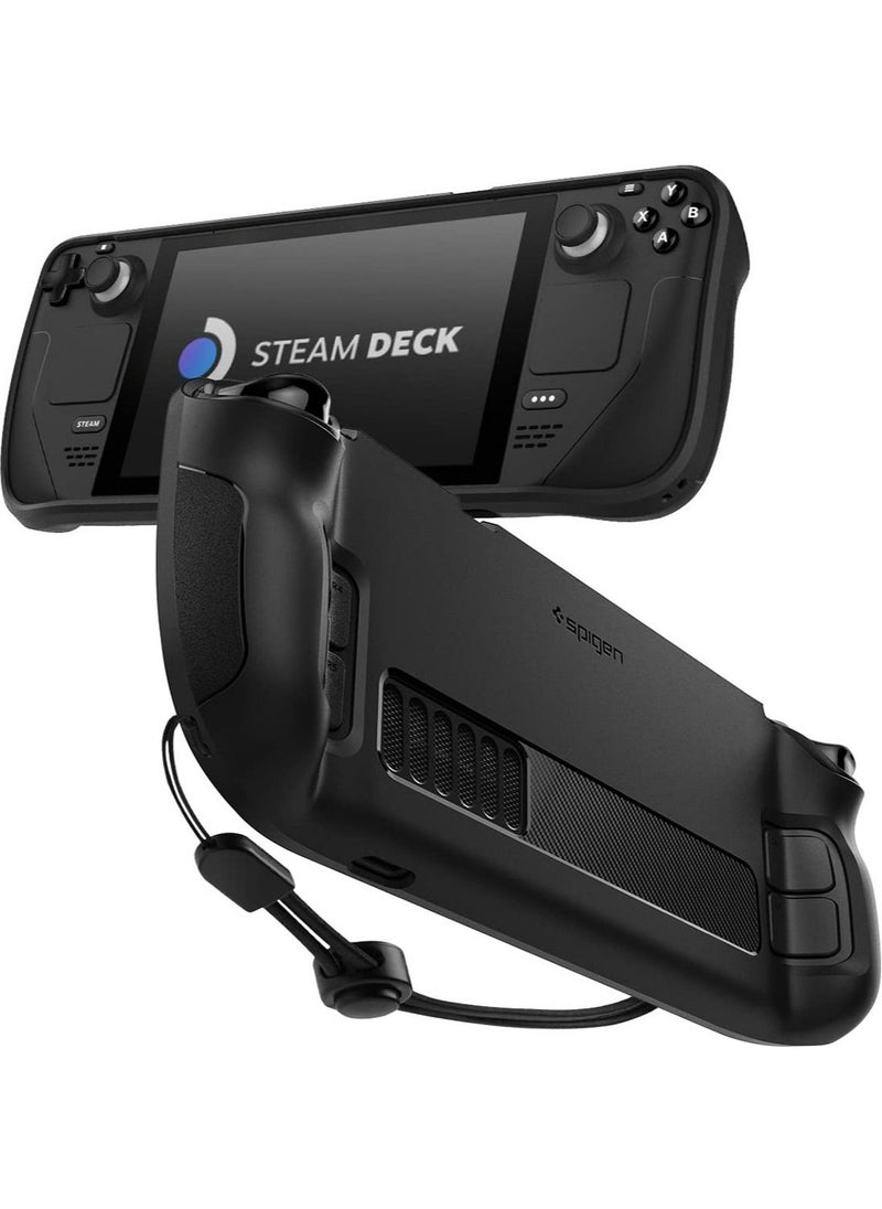 Spigen - Rugged Armor for Steam Deck Case Cover with Wrist Strap Shock-Absorption Anti-Scratch TPU Cover Protector Steam Deck Accessories - Matte Black - Image 1