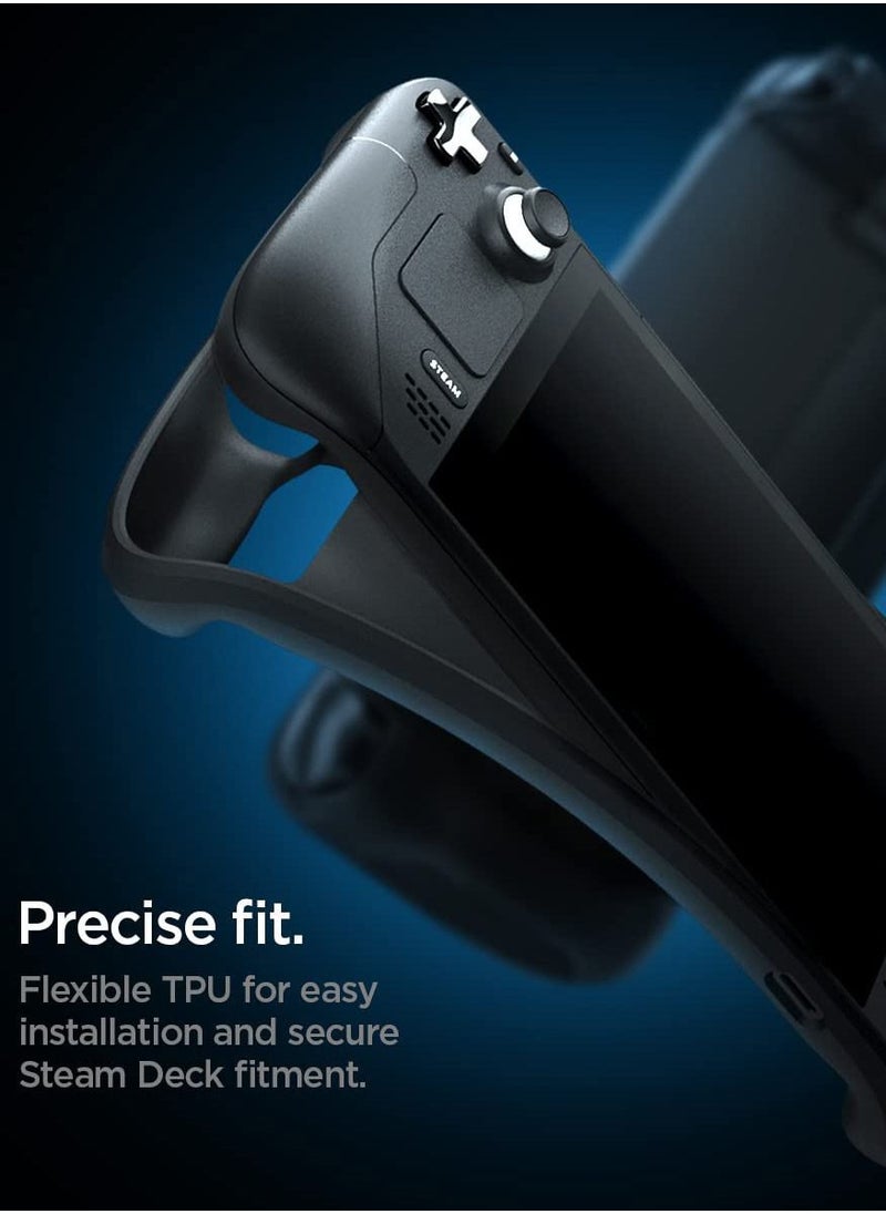 Spigen - Rugged Armor for Steam Deck Case Cover with Wrist Strap Shock-Absorption Anti-Scratch TPU Cover Protector Steam Deck Accessories - Matte Black - Image 1