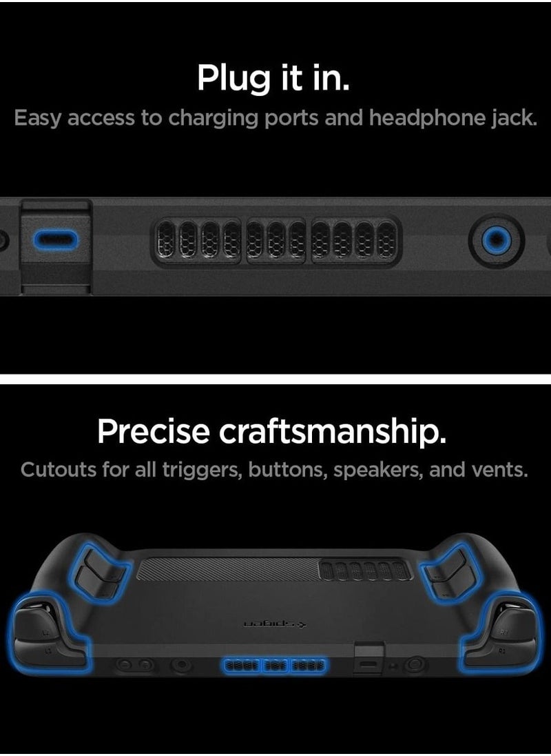 Spigen - Rugged Armor for Steam Deck Case Cover with Wrist Strap Shock-Absorption Anti-Scratch TPU Cover Protector Steam Deck Accessories - Matte Black - Image 1
