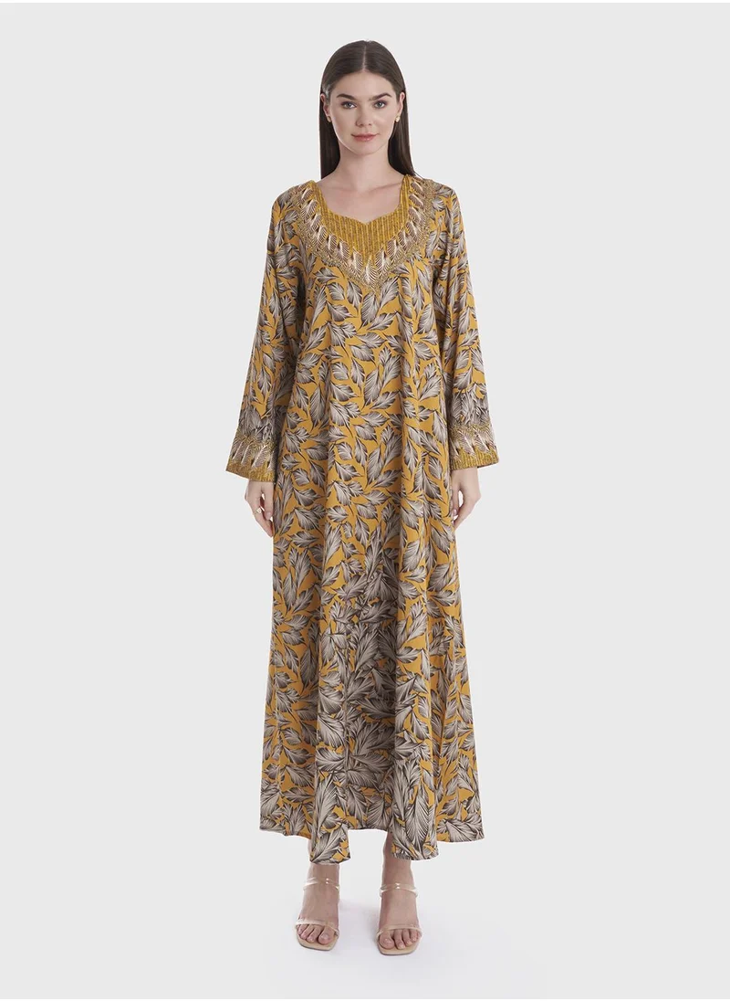 KASHKHA Leaf Print Mukhawar Jalabiya