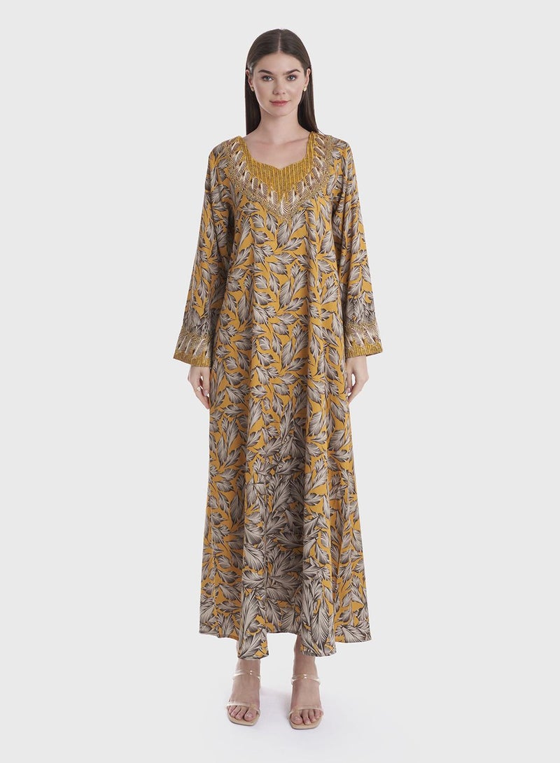 KASHKHA Leaf Print Mukhawar Jalabiya - Image 2