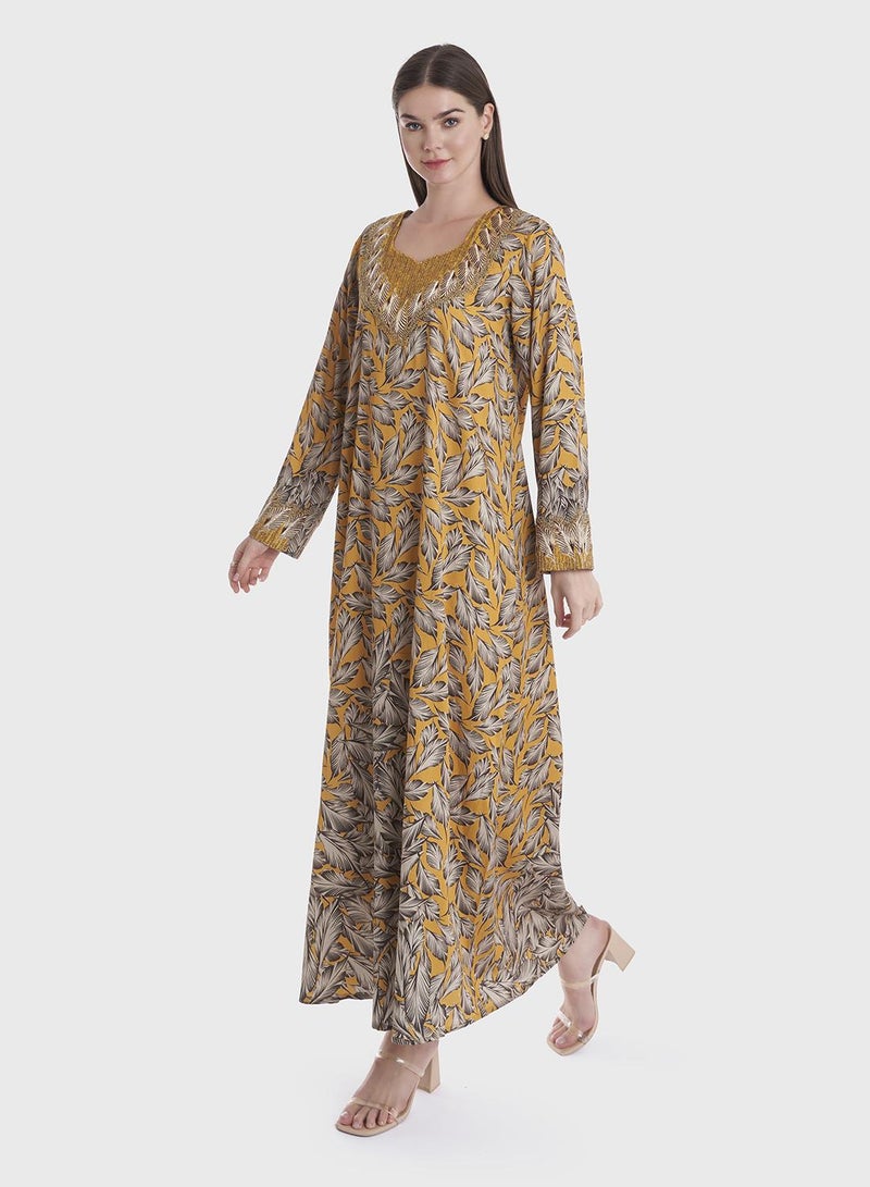 KASHKHA Leaf Print Mukhawar Jalabiya - Image 3