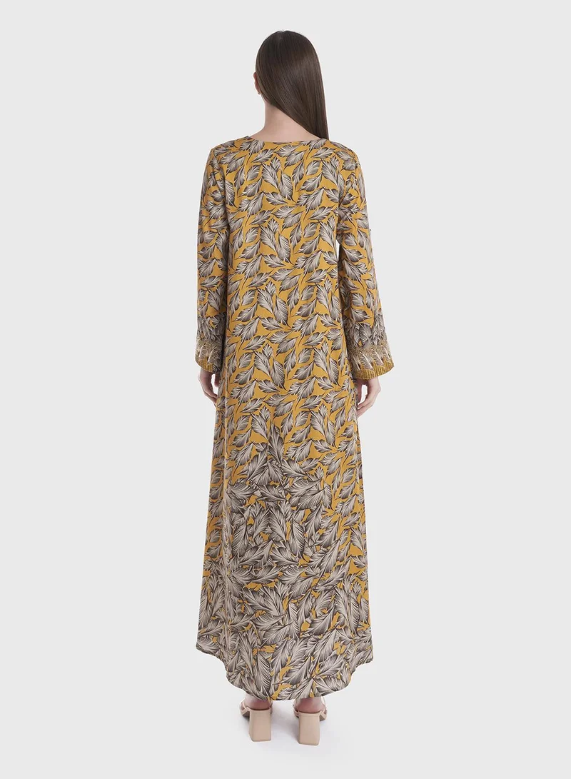 KASHKHA Leaf Print Mukhawar Jalabiya