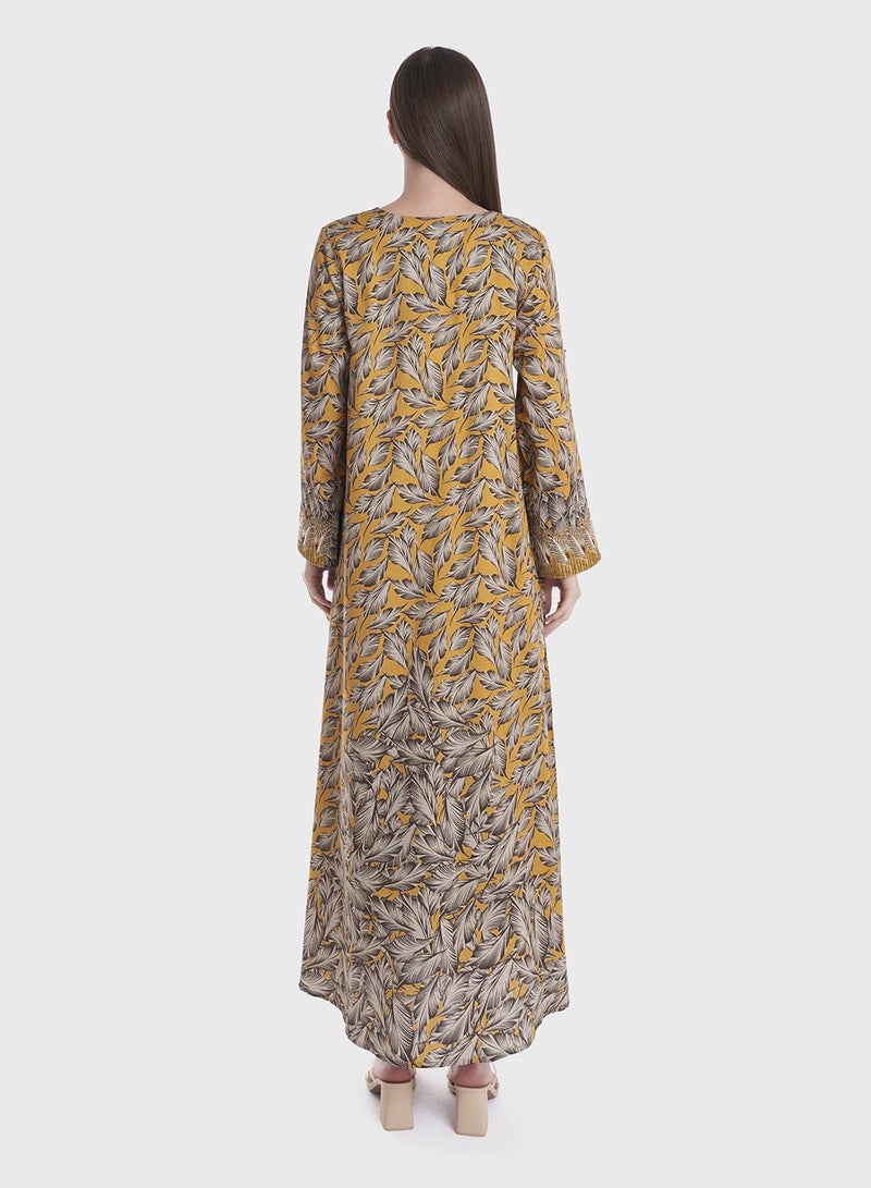 KASHKHA Leaf Print Mukhawar Jalabiya - Image 4