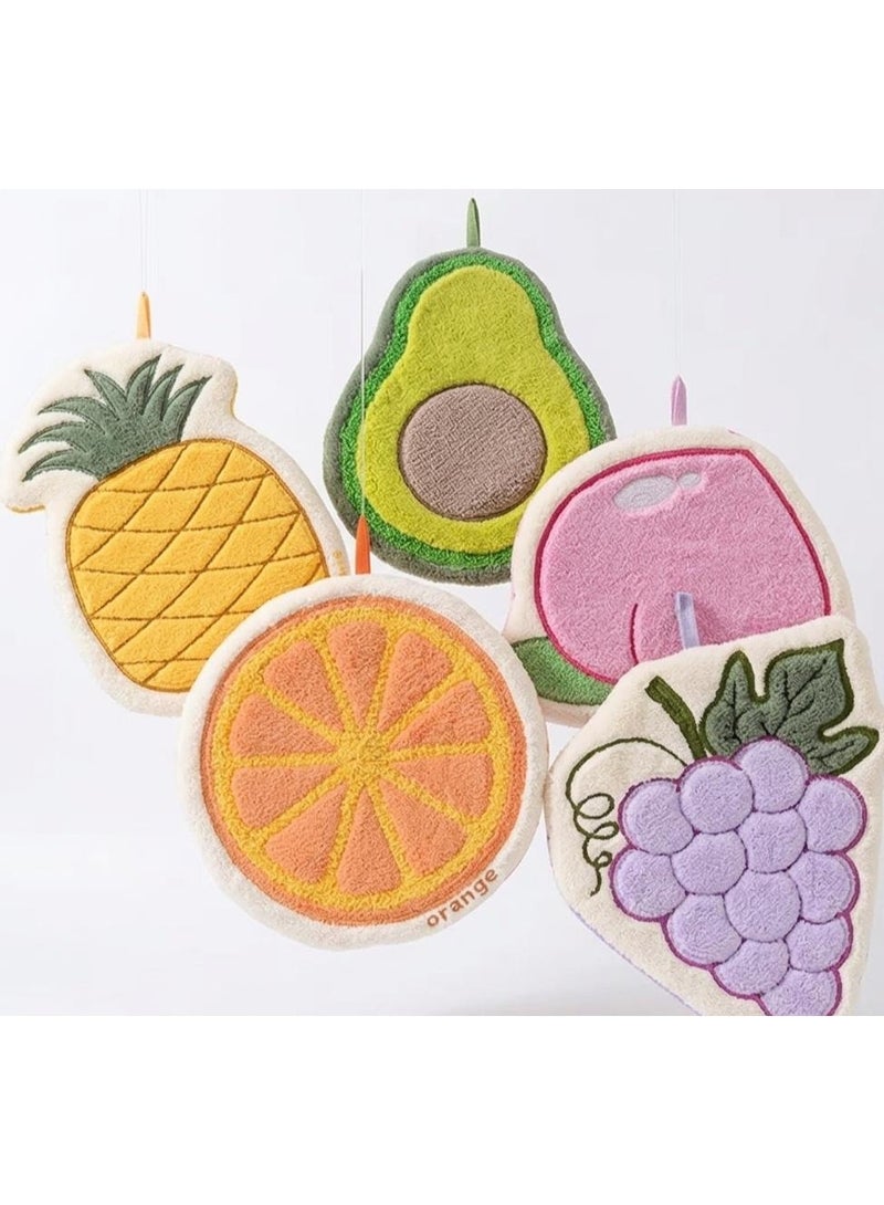 Spaceshoop Ultra Absorbent Microfiber Fruit Hand Towels with Hanging Loop Set of 5 Soft Cartoon Kitchen - Image 1
