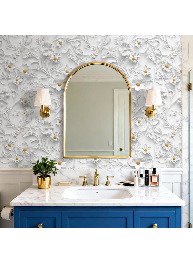 FunStick White Faux 3D Floral Wallpaper Peel and Stick Modern Daisy Flower White Contact Paper Self Adhesive Embossed Wall Paper Removable Wallpaper for Bathroom Bedroom Wall Decor Cabinets 17.5"x118" - Image 2
