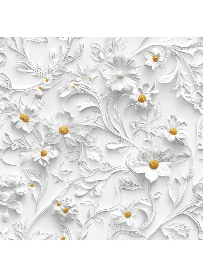 FunStick White Faux 3D Floral Wallpaper Peel and Stick Modern Daisy Flower White Contact Paper Self Adhesive Embossed Wall Paper Removable Wallpaper for Bathroom Bedroom Wall Decor Cabinets 17.5"x118" - Image 1